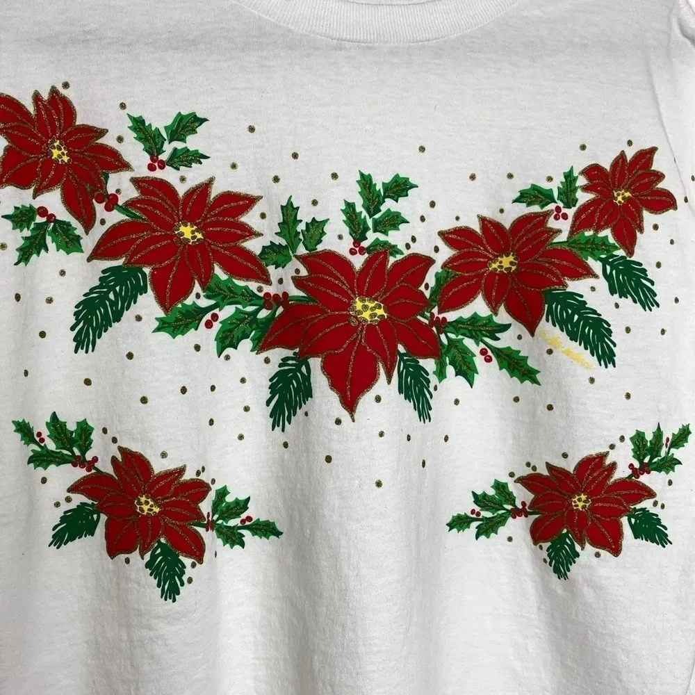 Poinsettia Ugly Christmas Holiday Cotton Shirt - L - Picture 2 of 4